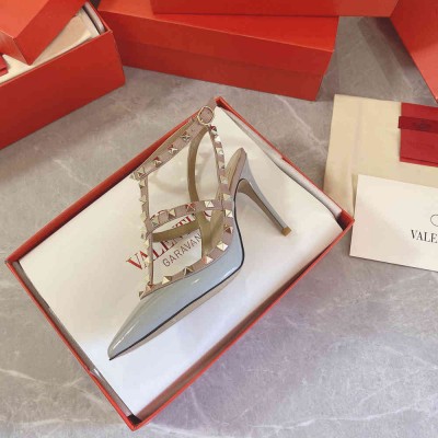 Valentino Rockstud Caged Pumps 100mm In Blue Patent Leather