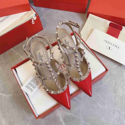 Valentino Rockstud Caged Pumps 100mm In Red Patent Leather