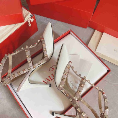 Valentino Rockstud Caged Pumps 100mm In White Patent Leather