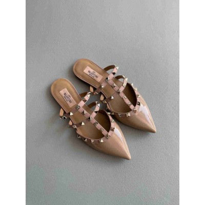 Valentino Rockstud Flat Mules In Poudre Patent Leather