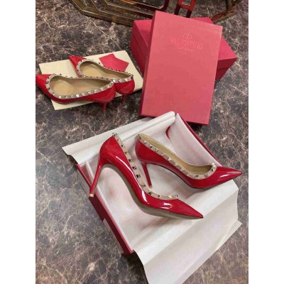 Valentino Rockstud Pumps 100mm In Red Patent Leather