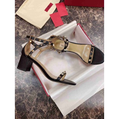 Valentino Rockstud Sandals 60mm In Black Calfskin