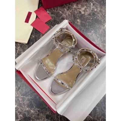 Valentino Rockstud Sandals 60mm In Silver Calfskin