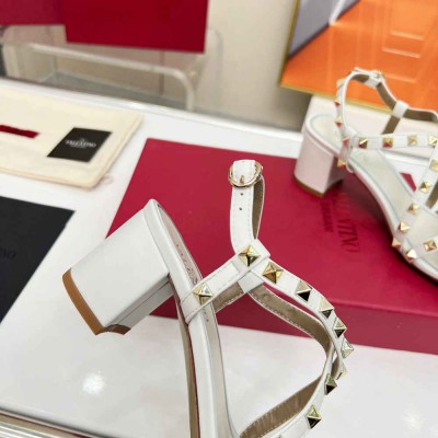 Valentino Rockstud Sandals 60MM with Straps in White Leather
