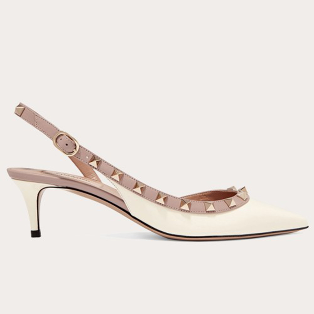 Valentino Rockstud Slingback Pumps 50mm In White Patent Leather