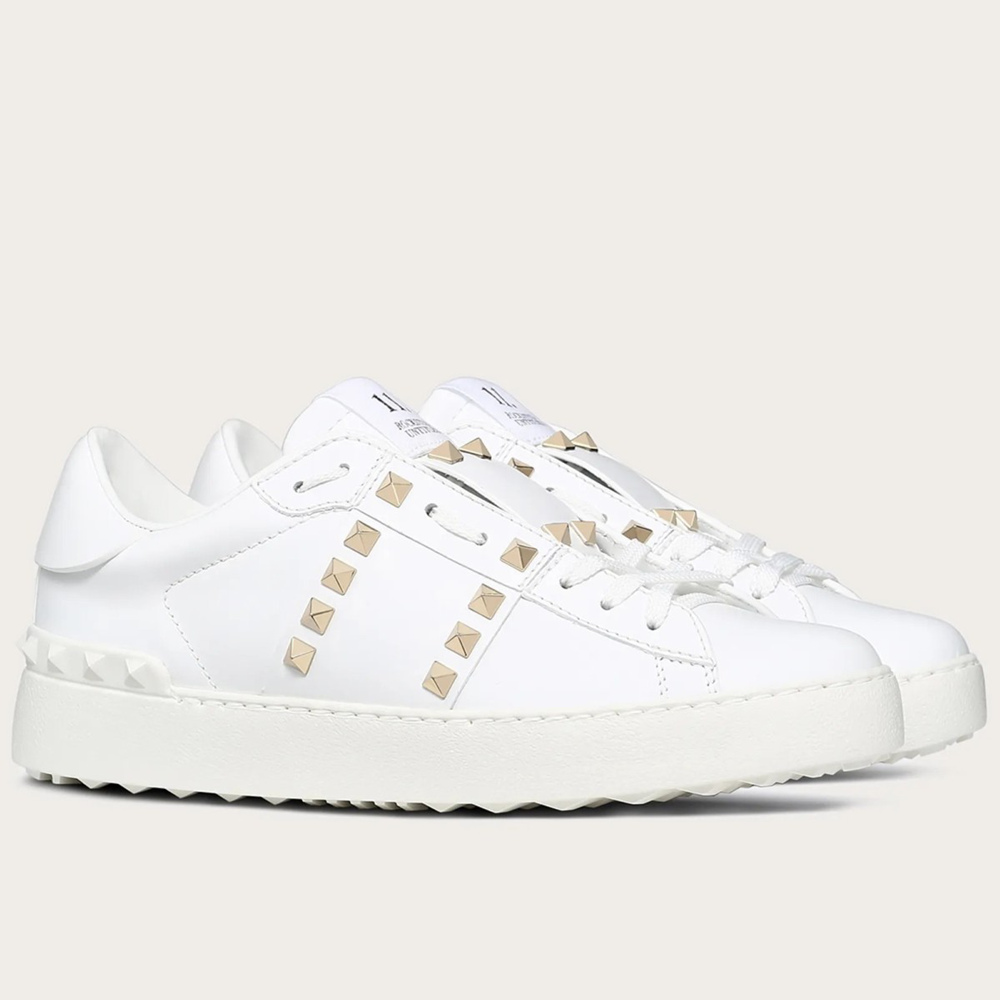 Valentino Rockstud Untitled Sneakers In White Leather