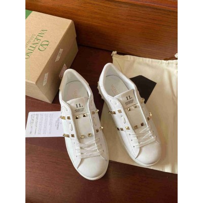 Valentino Rockstud Untitled Sneakers In White Leather