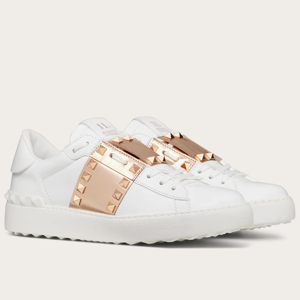 Valentino Rockstud Untitled Sneakers with Gold Stripe