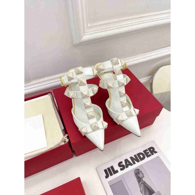 Valentino Roman Enameled Stud Pumps In White Calfskin