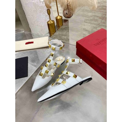 Valentino Roman Stud Ballet Flats In White Calfskin