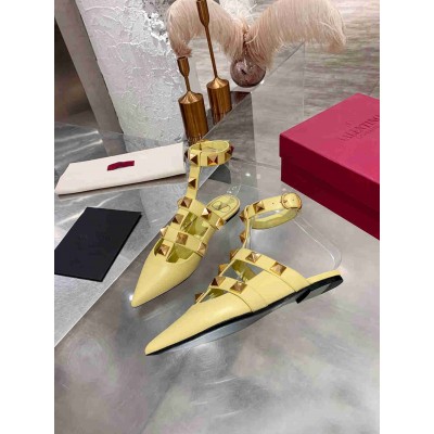 Valentino Roman Stud Ballet Flats In Yellow Calfskin
