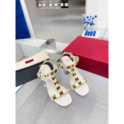 Valentino Roman Stud Sandals 90mm In White Calfskin