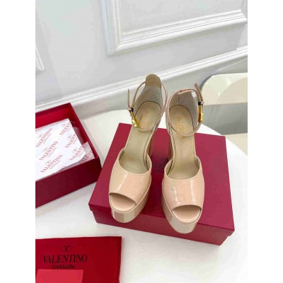 Valentino Tan-Go Platform Sandals 155mm In Rose Cannelle Patent Leather