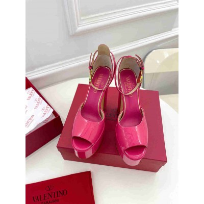 Valentino Tan-Go Platform Sandals 155mm In Rose Red Patent Leather