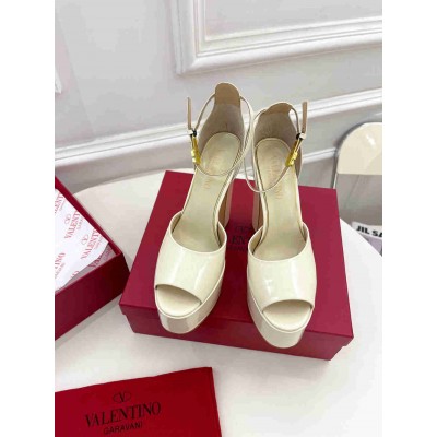 Valentino Tan-Go Platform Sandals 155mm In White Patent Leather