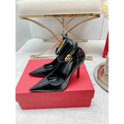 Valentino Tan-Go Pumps 100mm In Black Patent Leather