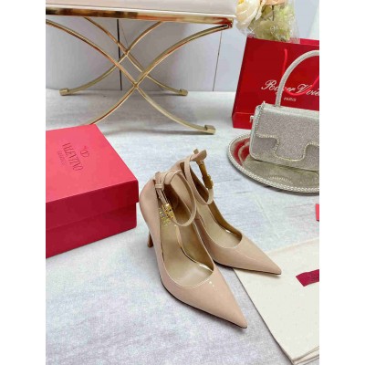 Valentino Tan-Go Pumps 100mm In Nude Patent Leather