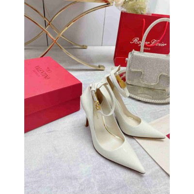 Valentino Tan-Go Pumps 100mm In White Patent Leather