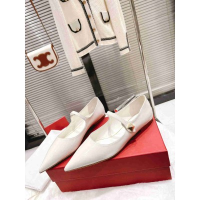 Valentino Tiptoe Ballet Flats In White Patent Leather