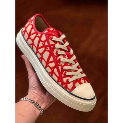 Valentino Totaloop Sneakers in Red Toile Iconographe Fabric
