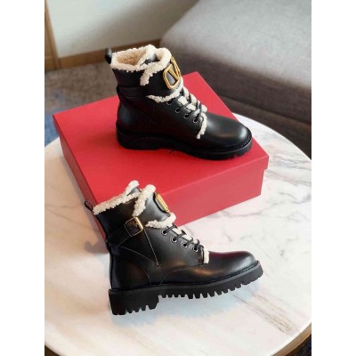 Valentino VLogo Combat Boots with Shearling Lining