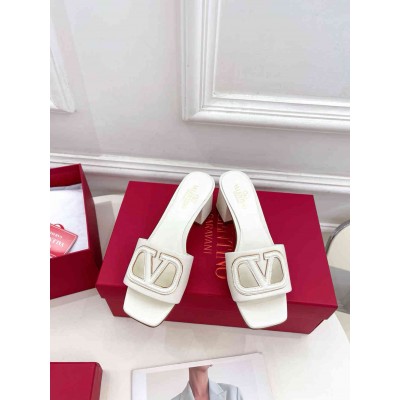 Valentino VLogo Cut-out Slide Sandals 60mm in White Leather