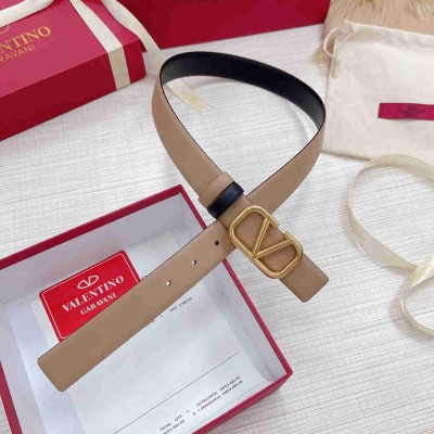 Valentino VLogo Reversible Belt 30mm in Beige and Black Calfskin