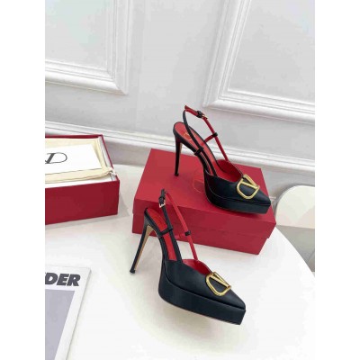 Valentino VLogo Signature Slingback Platform Pumps 120mm In Black Calfskin