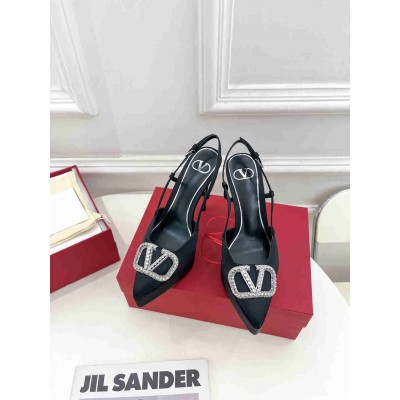 Valentino VLogo Signature Slingback Platform Pumps 120mm In Black Satin