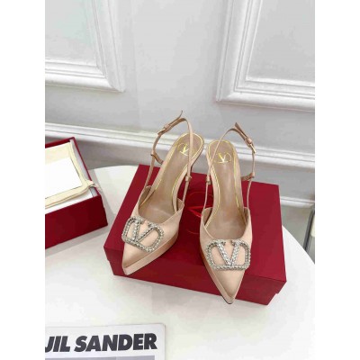 Valentino VLogo Signature Slingback Platform Pumps 120mm In Nude Satin