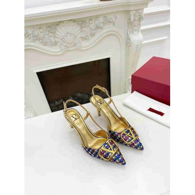 Valentino VLogo Signature Slingback Pumps 80mm in Woven Metallic Leather