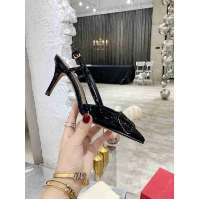 Valentino Vlogo Slingback Pumps 80mm In Black Patent Leather