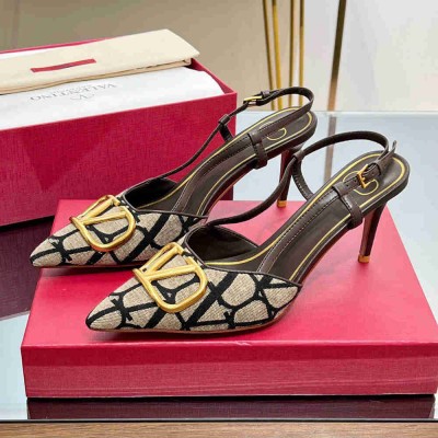 Valentino Vlogo Slingback Pumps 80mm In Black Toile Iconographe