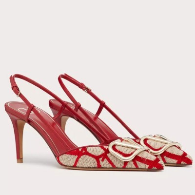 Valentino Vlogo Slingback Pumps 80mm In Red Toile Iconographe