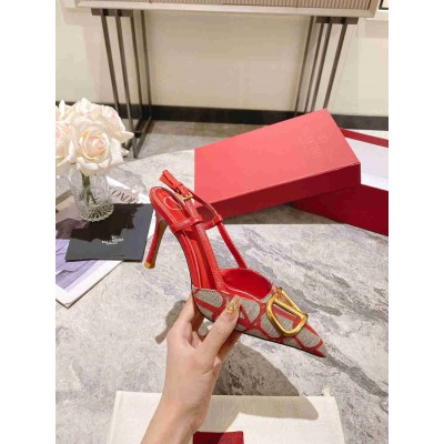 Valentino Vlogo Slingback Pumps 80mm In Red Toile Iconographe