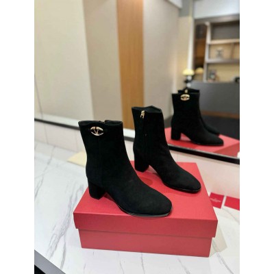 Valentino VLogo The Bold Edition Ankle Boots 70mm in Black Suede Leather