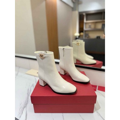 Valentino VLogo The Bold Edition Ankle Boots 70mm in White Calfskin
