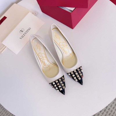 Valentino White Rockstud Pump 90mm with Black Patent Toe Cap