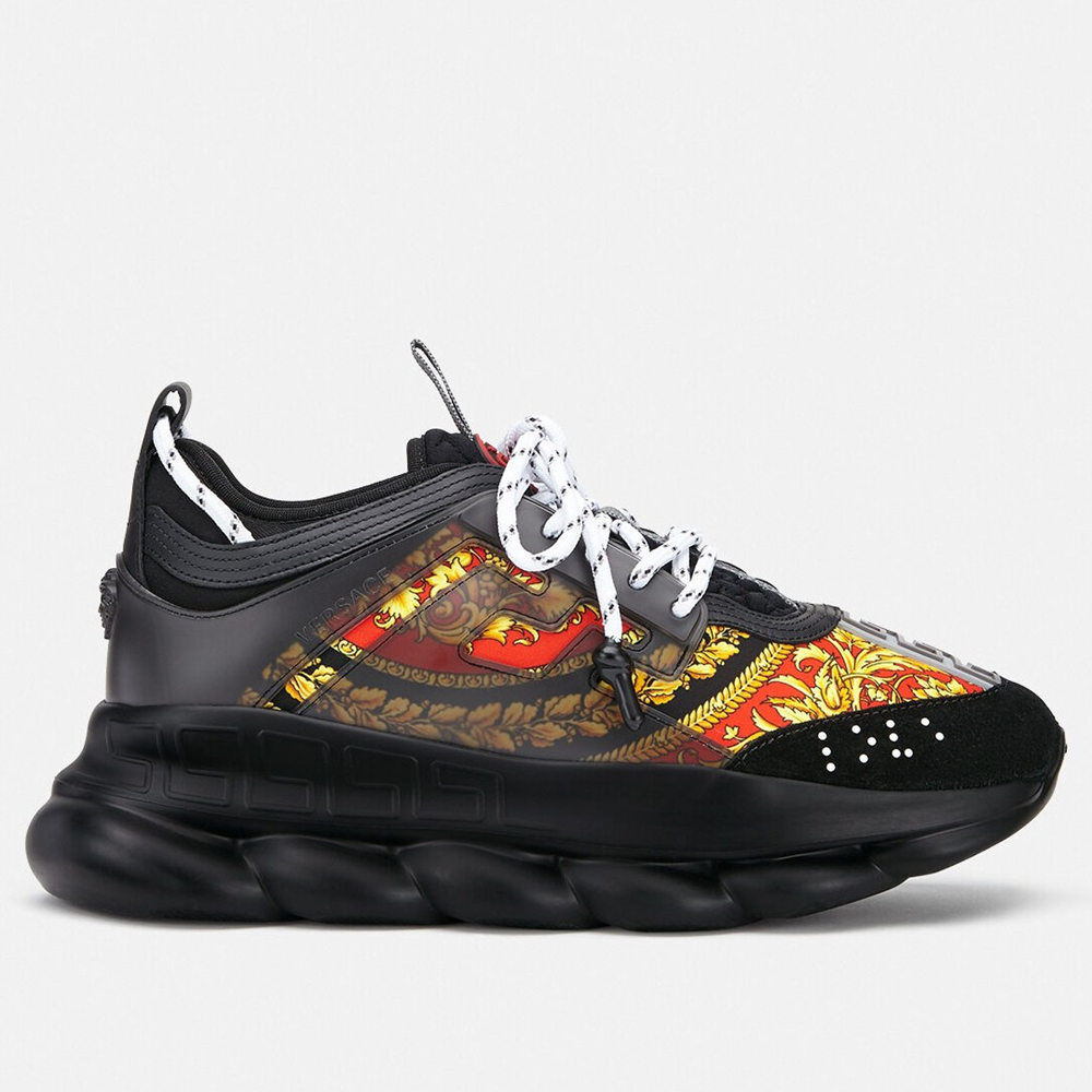 Versace Black Chain Reaction Sneakers With Baroque Print