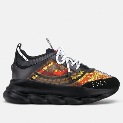 Versace Black Chain Reaction Sneakers With Baroque Print