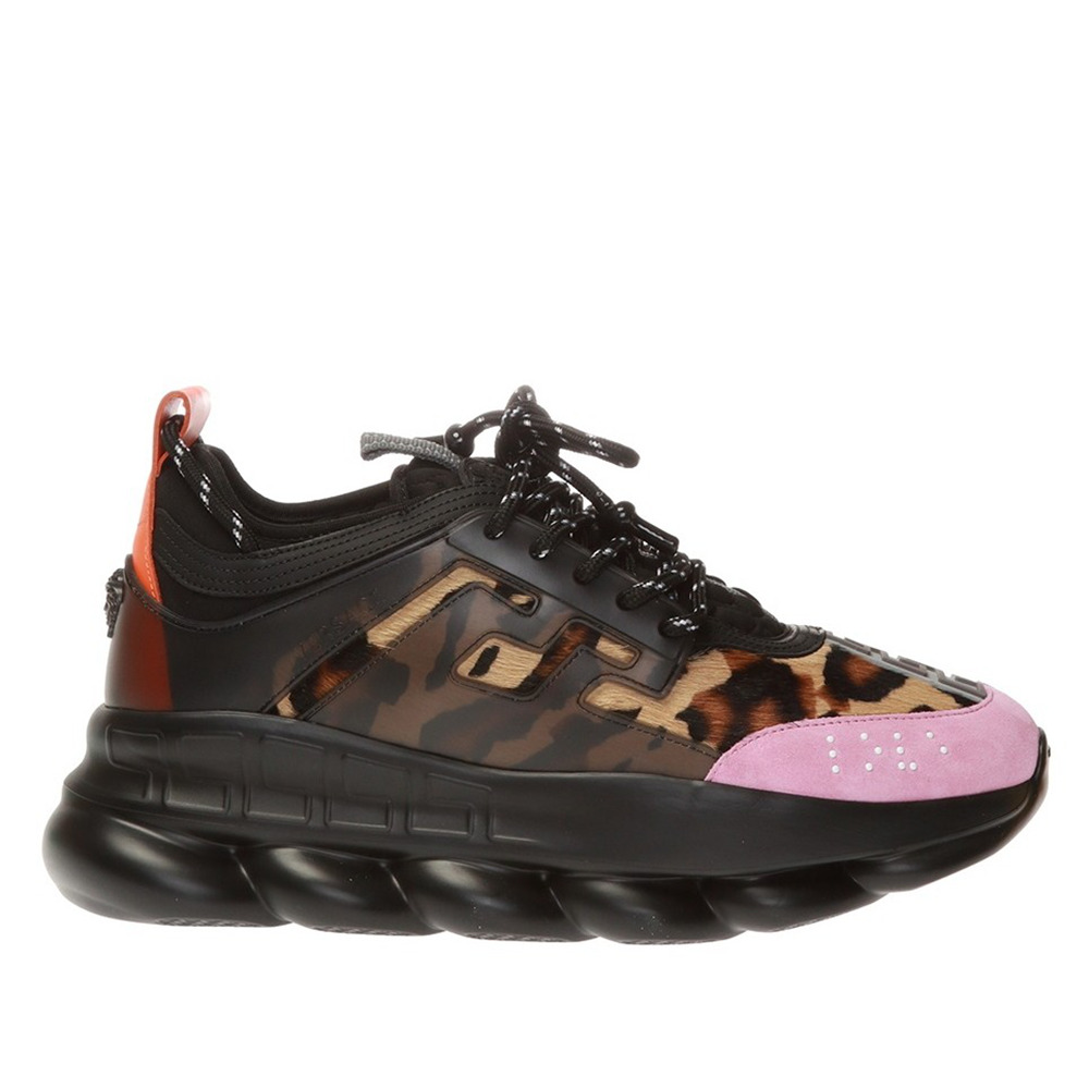 Versace Black Chain Reaction Sneakers With Leopard Print
