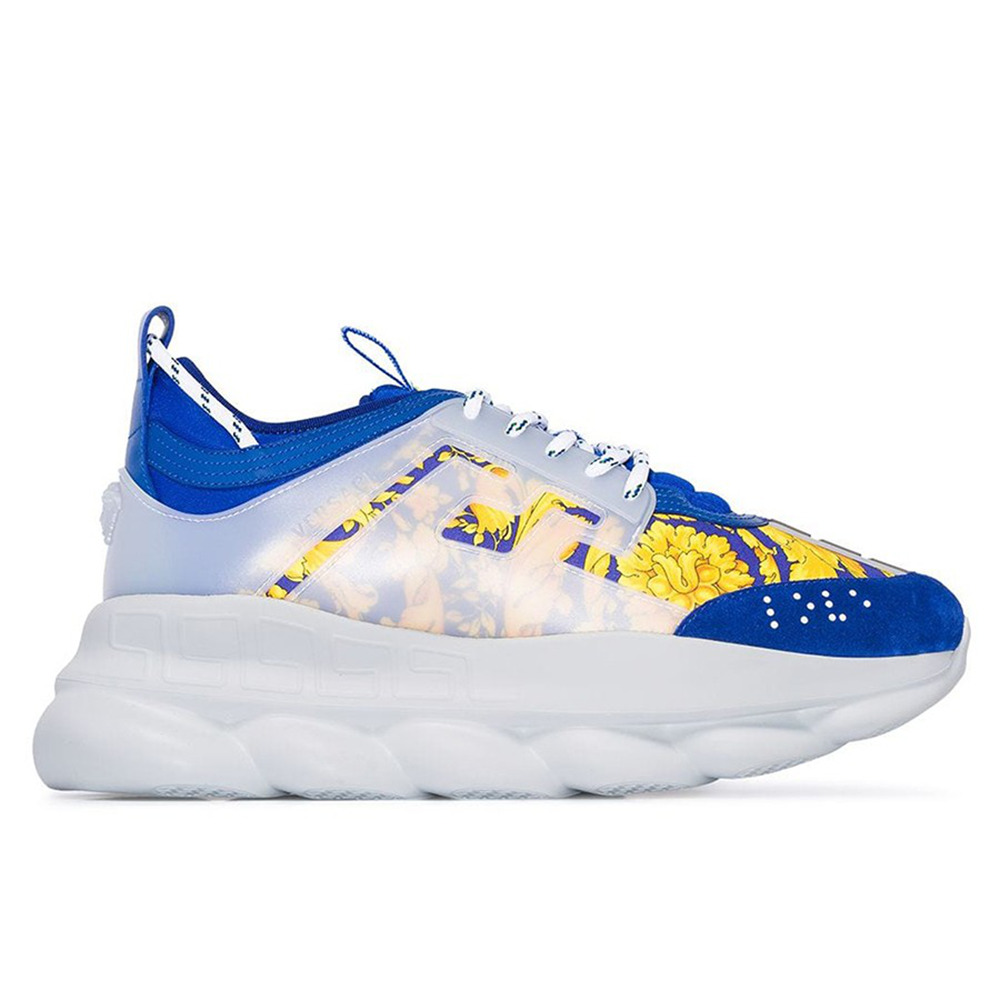Versace Blue Chain Reaction Sneakers With Baroque Print