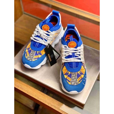 Versace Blue Chain Reaction Sneakers With Baroque Print