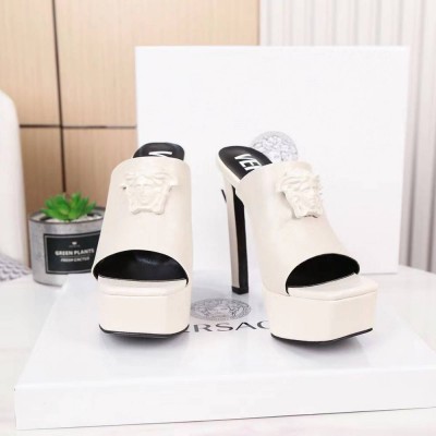Versace La Medusa Platform Mules In White Calfskin