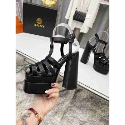 Versace La Medusa Platform Sandals In Black Calfskin