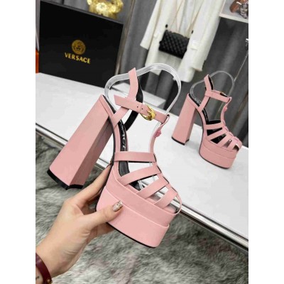 Versace La Medusa Platform Sandals In Pink Calfskin