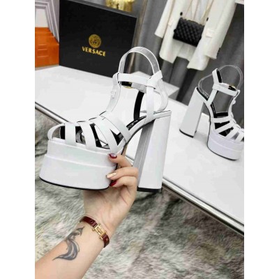 Versace La Medusa Platform Sandals In White Calfskin