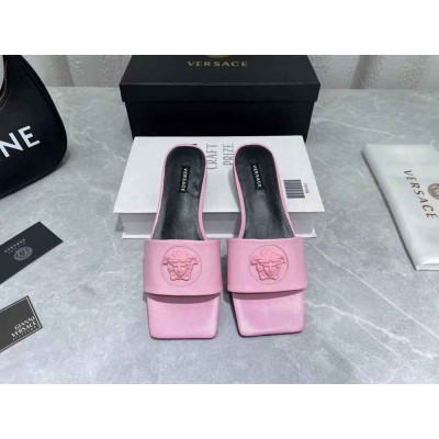 Versace La Medusa Slides In Pink Calfskin
