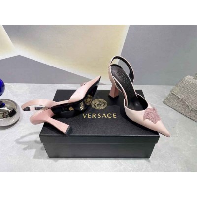 Versace La Medusa Slingback Pumps In Pink Satin