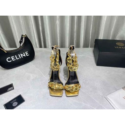 Versace Medusa Chain Sandals 110mm In Gold Leather